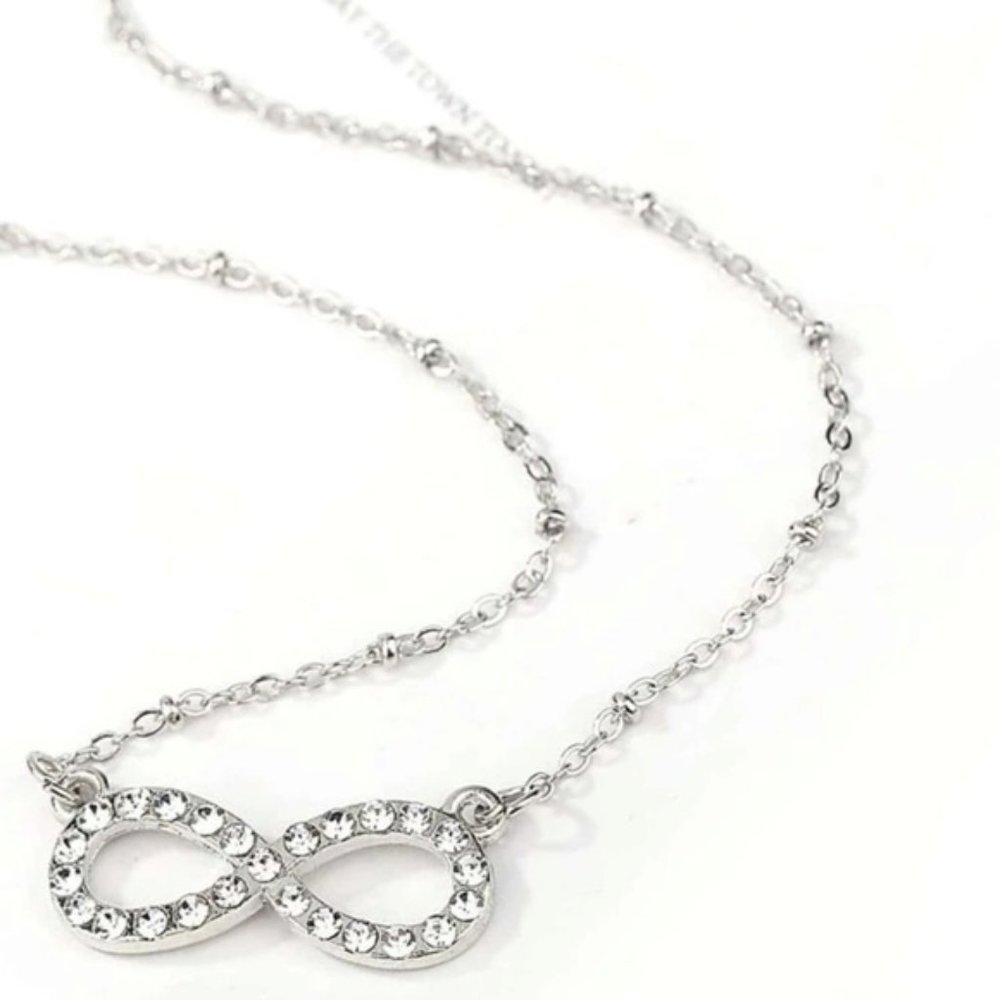 925 Sterling Silver Rhinestone Infinity Charm Necklace for Wedding Party - Picture 2 of 4